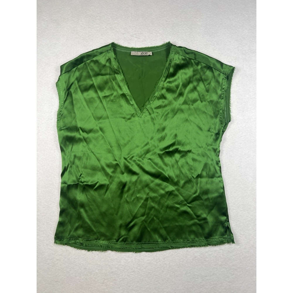 Go by GoSilk Silk Blouse Womens Small Green Popover Luxe V Neck